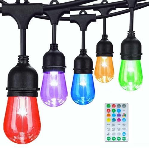 Commercial Grade 30FT LED Outdoor String Lights with Remote Control - Shatterproof Waterproof Color Changing Christmas Lights, Dimmable for Patio, Garden, Wedding Decor