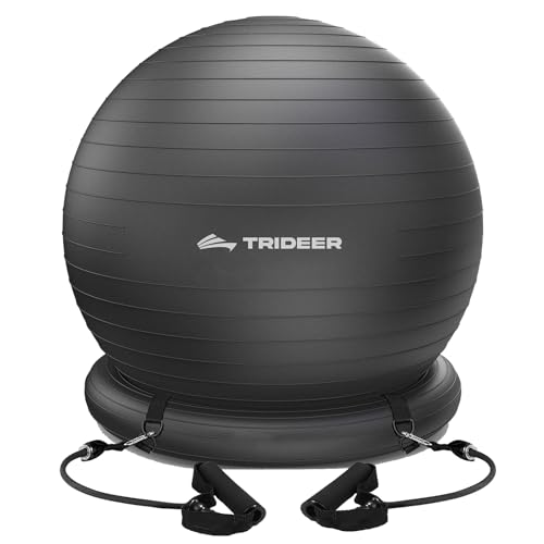 Trideer Exercise Ball Chair with Base & Resistance Bands for Home Gym, Stability Ball Seat for Core Workout and Back Support by Trideer - Used condition - US$35.89