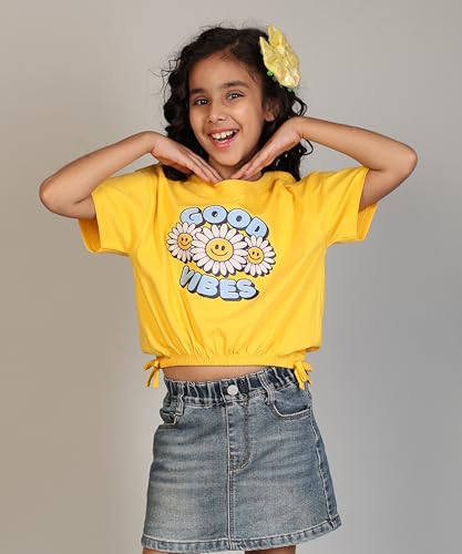 Image of KYDA KIDS 100% Cotton Crop top for Girls - Printed Short Sleeve Stylish Tshirt, Regular Fit Tops for Girl - Pack of 3