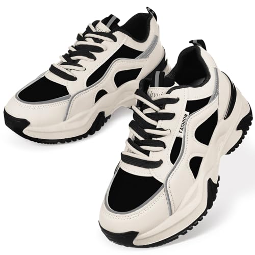 TOVINANNA Tennis Shoes Ladies White Sneakers Durable Leather Breathable Comfortable