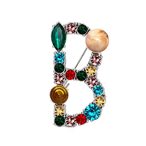 XGALBLA Letters B Plated Metal Stone Clear Colorful Crystal Lapel Pin Brooches Collar(Silver Tone)