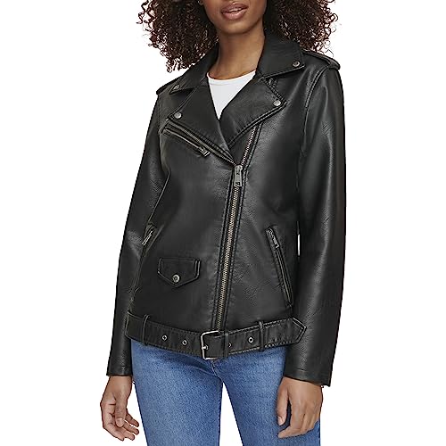 Levi's womens Oversized Faux Leather Belted Motorcycle Jacket (St...