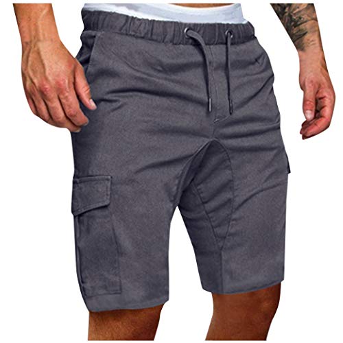 Pantalones Cortos de Hombres Color Sólido Deportivos Cortos de Verano Pantalones Cortos de Carga Múltiples Bolsillos Bermudas Deportivos Pantalón Short MMUJERY