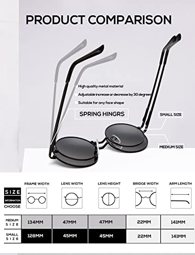 KALIYADI Round Polarized Sunglasses for Men Women Halloween Costume Retro Metal Hippie Circle Style Sun Glasses UV Protection - image 3