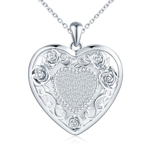 【Dimensione * Ciondolo Portafoto Personalizzato】Ciondolo amuleto cuore con fiore: 3,5 cm * 3 cm, è possibile inserire 2 foto con dimensioni circa: 2,5 cm * 2,5 cm. Catena regolabile: 45 cm + 5 cm, adatta a donne e ragazze. Peso del ciondolo: 12 g circa.