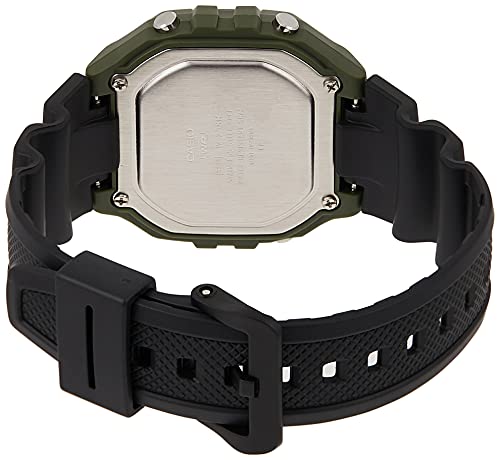 ساعة سوداء بشاشة كلاسيكية رقمية وحركة الكوارتز للرجال من كاسيو، رقم الموديل W-218H-1AVCF, أسود/أخضر
