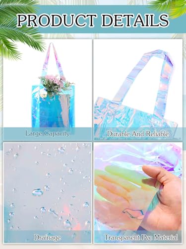 Woeoe Holographic Iridescent Tote Bag Clear Travel Beach Bags Waterproof Beach Bag Shoulder Handbag for Pool Travel4