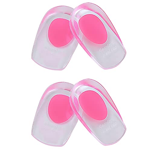 Lot de 2 paires de talonnettes en gel de silicone pour fasciite plantaire, épine calcanéenne et douleurs au talon d'Achille - talonnettes en gel et coussins absorbants (rose/médium) Cover