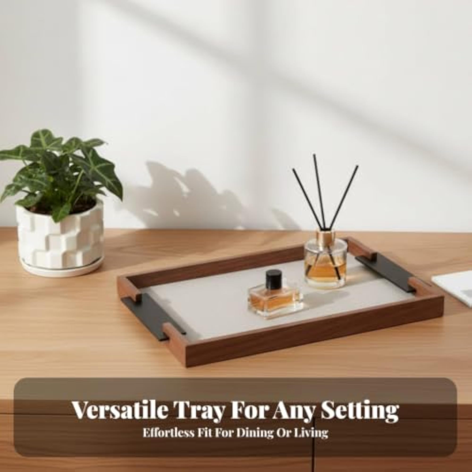 Minimalist Walnut Tray, Shallow Leather Framed Household Item