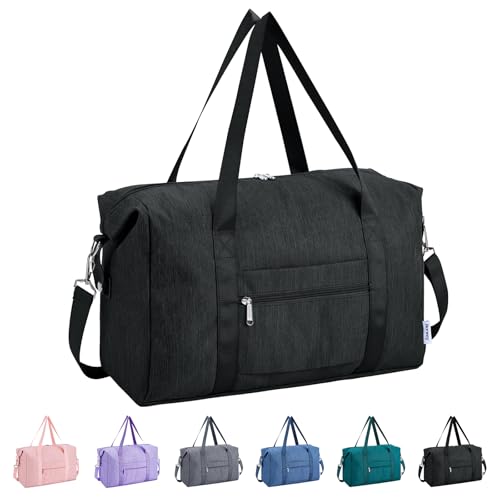Narwey 20L Ryanair Handgepäck 40x30x20 für Flugzeug, Klein Faltbare Reisetasche Damen & Kliniktasche Geburt Sporttasche Weekender Damen Herren (Schwarz)