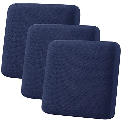 hyha Jacquard Couch Cushion Covers, Magic Sofa Covers Washable, Stretch Couch Covers for 3 Cushion Couch, Diamond Lattice, Thick Sofa Couch Covers for Sectional Sofa (3 PC, Navy)