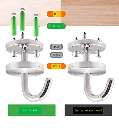 4pce in acciaio inossidabile per montaggio a soffitto ganci per soffitti, appendiabiti, adatto per armadi, cucina (argento, lunghezza: 6,1 cm)