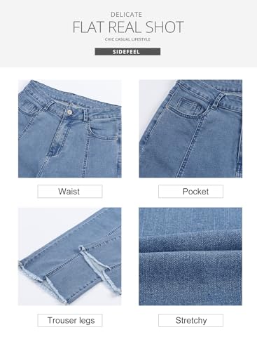 Sidefeel Womens Jeans Trendy 2024 High Waisted Wide Leg Straight Leg Raw Hem Cropped Denim Pants Sky Blue Size 10 thumb #7