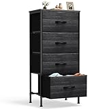 DUMOS Nightstand with 4 Drawers Bedside Table with Removable Fabric Bins Sturdy Steel Frame Wood Top Organizer Furniture for Bedroom Closet Living Room,Black Wood Grain