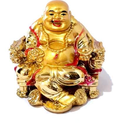 DUL DUL ? Laughing Buddha On Chair with Ingot & Coins,Fengshui Gift,Vastu Gift Showpiece,New Year,Diwali Gift Showpiece.Laughing Buddha Statue-7cm