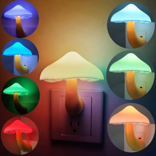 APAKI LED Mushroom Night Light Plug in Lamp, Light Sensor Night Lights Plug into Wall, Dusk to Dawn Sensor Night Light for Adults Kids Room Bedroom Bathroom Hallway Kitchen (1, Color Changing)