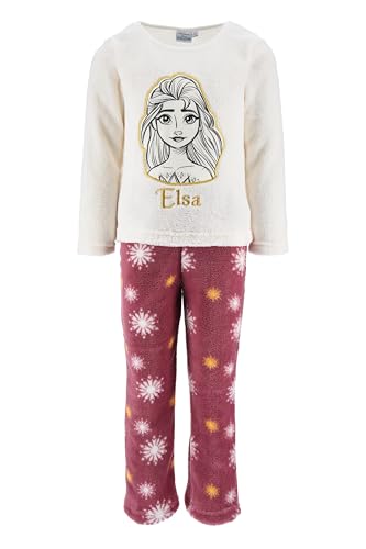 Disney Frozen Pyjama Mädchen ELSA || Zweiteiliger Schlafanzug Langarm || Coral Fleece Nachtwäsche|| Eiskönigin warm Pjs Geschenk Gr. 98-128...