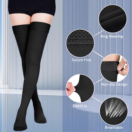 Image of 15-20 mmHg Compression Stockings for Women & Men, Thigh High Compression Socks Medical Graduated Compression Support for Edema, Varicose Veins