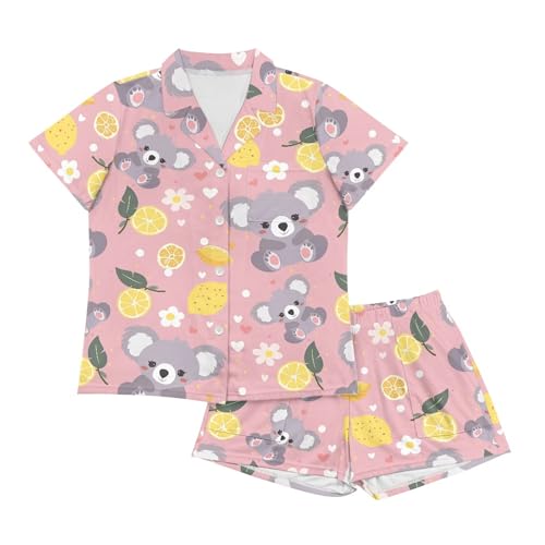 Image of Pjs Womens Short Sleeve Button Down Pajamas Set Two-Piece Nightwear with Pockets