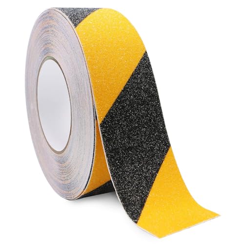 Anti Slip Safety Grip Tape, 2 Inch x 60 Foot, Non Skid Tread for Stairs, Steps, Floors, Caution Dangerous Zones, Indoor and Outdoor Use (Yellow and Black)