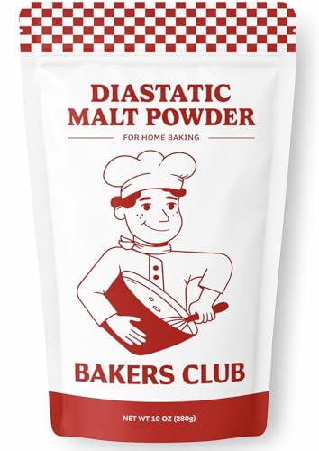 Image of Bakers Club Artisan Diastatic Malt Powder 10oz - Enhance Flavor, Crust, Rise, Texture - Baking Bread, Pizza Crust, Pretzels, Desserts, Muffins, Bagels, Sourdough, Milkshakes - Made in USA, Malted Barley Flour 10oz