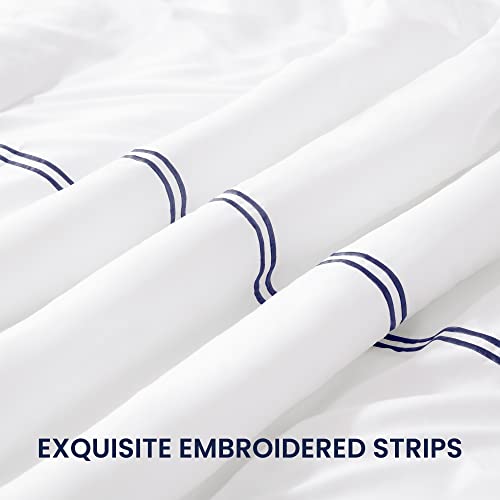 Sleep Zone Luxury Hotel Bedding Comforter Set 3-Piece Machine Washable, Lightweight Down Alternative Comforter With Embroidered Stripes, King (106" X 95"), Navy Strips #TOP1