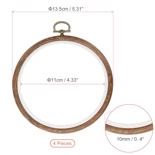Image of PATIKIL 4inch Embroidery Hoop, 4pcs Cross Stitch Hoop Rubber Imitated Wood Circle Frame Ring for Embroidery Art Craft Sewing Ornaments Hanging Decoration
