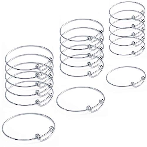 18 Pcs Stainless Steel Expandable Wire Blank Bangle Bracelet for Womens DIY Jewelry Making