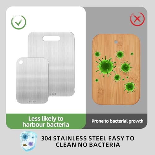 Miniatura 7 de Piuluvor 2 Piezas Juego De Tablas De Cortar De Titanio, Tabla De Cortar De Titanio De Acero Inoxidable 304, Tabla De Cortar De Doble Cara De Grado Alimenticio Para Carne, Verduras Y Frutas