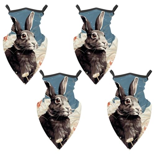 4 Pack Rabbit Bunny Neck Gaiter Face Scarf Cover Sun Protection Balaclava Cloth Bandanas with Ear Loops