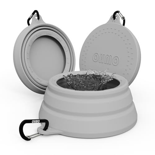 OHMO - Ciotola da viaggio per cani antigoccia, grande ciotola portatile per l'acqua, ciotola per animali domestici pieghevole a prova di schizzi per viaggi in auto, design unico (700 ml, Cenere)