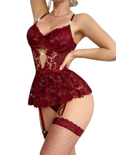 Image of Lilosy Sexy Lingerie Set 3 Piece Women Corset Bodysuit Skirt