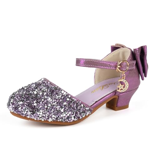 Image of ChuLian Girls Sandals Little Kids Glitter Bow Dress Shoes Crystal Low Heel Sequins Princess Sandals Toddler Flower Wedding Party Shoes