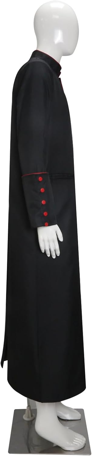 Men's Cassock Choir Minister Robe Clergy Pulpit Liturgical Church Stand Collar Long Trench Coat - Image 5
