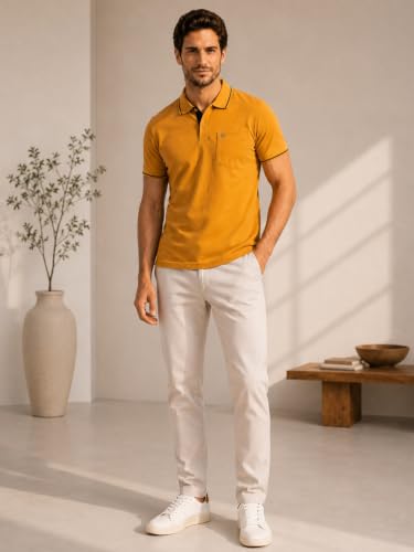 Image of Lux Cozi Men's T-Shirt with Chest Pocket | Polo T-Shirt for Man | Plain Casual Stylish | Half Sleeve| Cotton Blend Collar Polo T-Shirts for Men