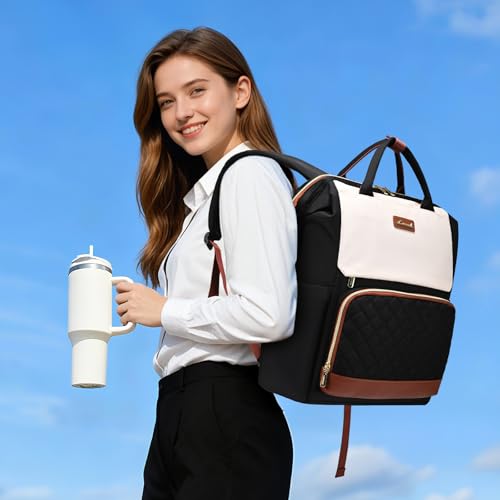 Image of LOVEVOOK Laptop Backpack for Women with Giant Tumbler Holder Pocket, 15.6 inch Travel Work Bag Purse for Nurse Teacher, Waterproof Casual Daypack Bookbag for College Business