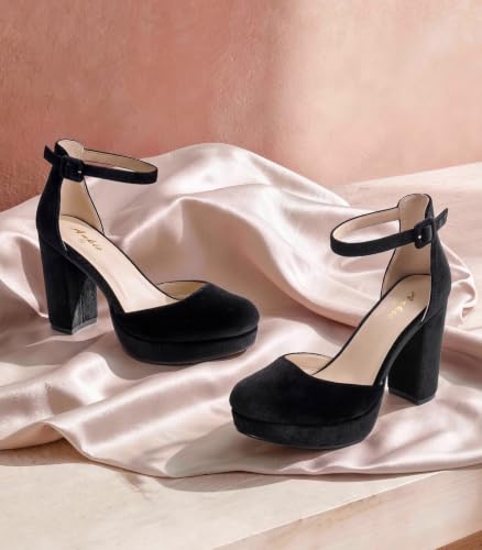 Image of Ankis Platform Closed Toe Heels for Women, Round Toe High Chunky Pumps