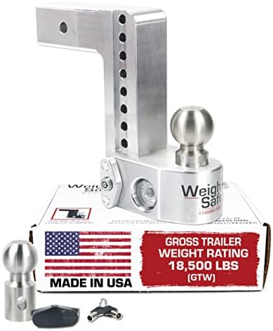Weigh Safe Adjustable Trailer Hitch Ball Mount - 8" Adjustable Drop Hitch for 2.5" Receiver - Premium Heavy Duty Aluminum Trailer Tow Hitch with Built in Weight Scale for Anti Sway - 18,500 lbs GTW