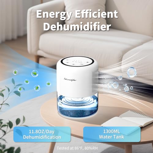 Image of 44oz(1.3L) Small Dehumidifier for Home Auto-Off Quiet Portable Dehumidifier with 3 Modes 10 Color Lights 4 Timer Settings for Bedroom Bathroom Closet (215 sq.ft)