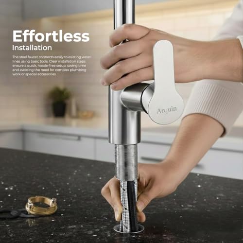 Image of ARQUIN Pull Down Kitchen Faucet 304 SS Kitchen Sink Tap Faucet- Hot and Cold with 360 Swivel Mechanical Docking Deck Mounted Waterfall Kitchen Faucet Dual Spray Modes,Black