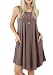 peassa Women Casual Sleeveless Loose Plain Beach Short Pockets Dresses Khaki XXL