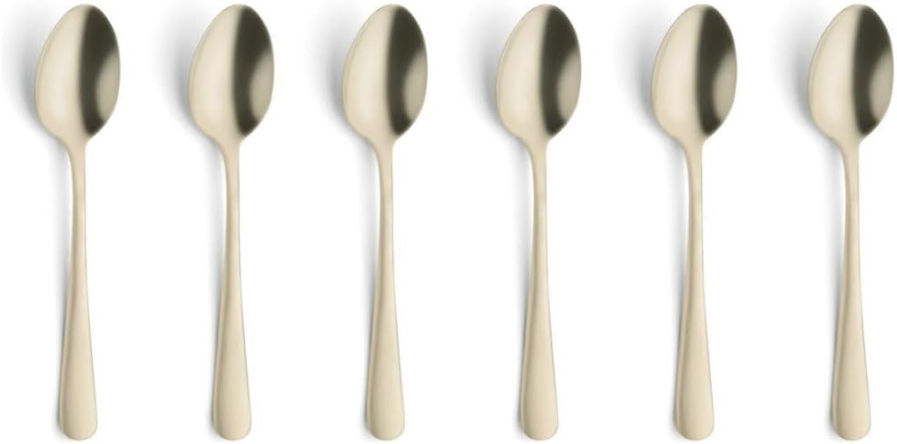 Amefa Austin Espresso Spoons, Set of 6, Stylish Design in Trendy Colour, Stainless Steel with PVD Finish, Satin Champagne, 12 cm, Mini Espresso Spoon, Small Espresso Spoon