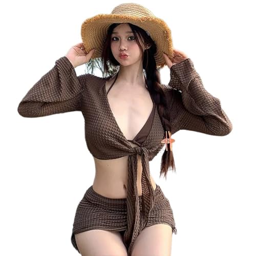 Bikinis à lacets dos nu modulables en ensemble de bain 4 pièces avec voile de plage assorti