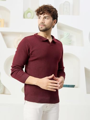 Image of Kvetoo Full Sleeve Winter Wear Woolen Collar Polo Sweater for Men