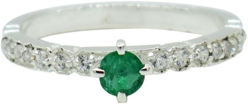 Gemma Amor Natural Emerald Crystal Ring with Pave Band, 925 Sterling Silver, Handmade Stacking Ring, May Birthstone