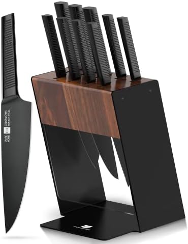 Knife Set, iPUREHOME® Kitchen Knife Set with Block, Professional Dishwasher Safe 12 Pcs High Carbon Stainless Steel Block Knife Set with 4 Steak Knives, 1 Peeler, 1 Scissor, Non-slip Hollow Handles