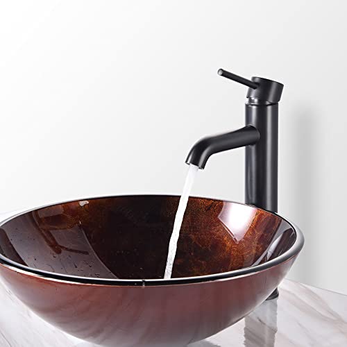 Aquaterior Modern Bathroom Round Artistic Tempered Glass Vessel Vanity Sink Bowl Basin Spa (Faucet Not Included) #TOP5