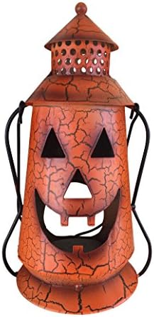 Halloween Pumpkin Rustic Lantern with Handle, Metal Jack O Lanter...