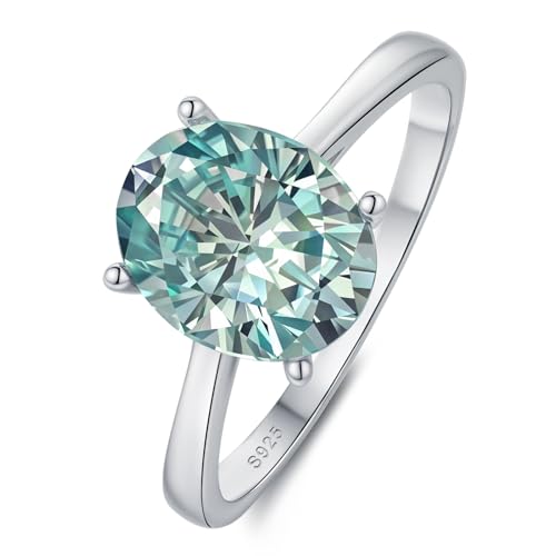 HYLYLEED Moissanite 2CT/3CT Green Oval Engagement Rings Women 18K White Gold Plated 925 Sterling Silver D Color VVS1 Clarity Promise Wedding Rings Gift for Her GRA, Green-Oval 2CT 6