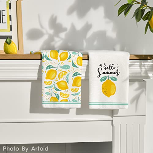 Artoid Mode Hello Summer Lemons Kitchen Dish Towels, 18 X 26 Inch Seasonal Summer Fruit Ultra Absorbent Drying Cloth Tea Towels For Cooking Baking Set Of 2 #TOP1